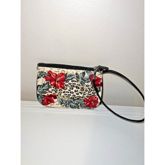 Leopard Animal Print Hibiscus Faux Leather Handle Trim Wristlet Wallet - Picture 4 of 11